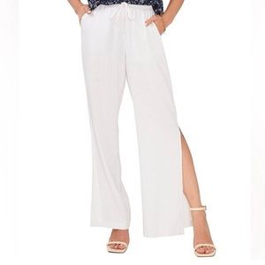 Vince Camuto white linen blend wide leg pants stretch waist size 2X side slits